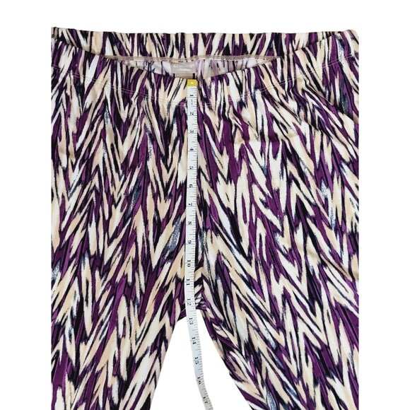 Chico's Travelers Purple & Beige Slinky Abstract Pull On Pants Size 3R 16/18 - Picture 4 of 9